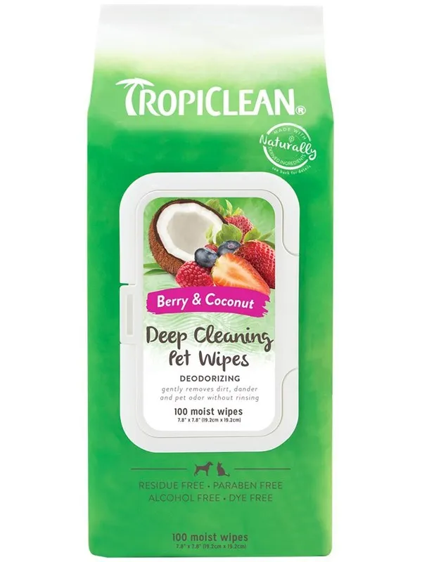 Tropiclean Deep Cleaning Pet Wipes Berry & Coconut (100-Pack)