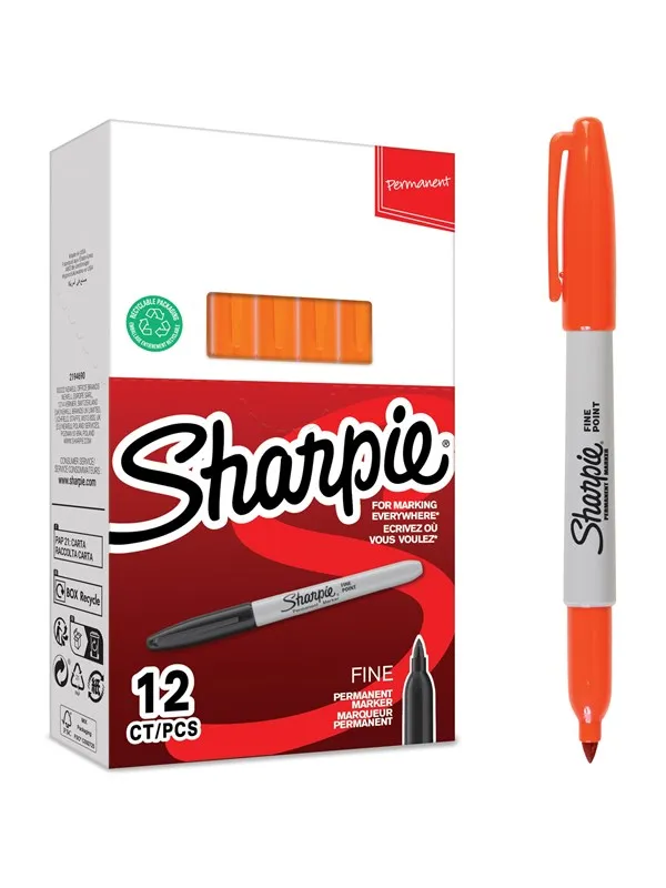 Sharpie permanente markører | Fint tips for dristige detaljer | Oransje blekk | 12 stk