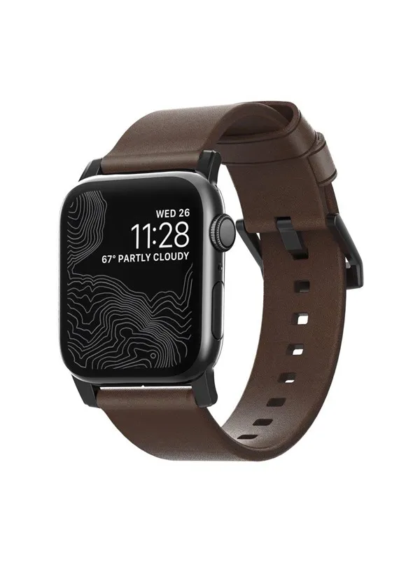 Nomad - Modern Band - 44mm/42mm | Black Hardware | Rustic Brown Leather