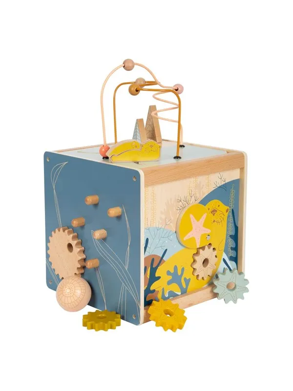 Small Foot Wooden Activity Cube with Motor Skills Spiral Seacoast