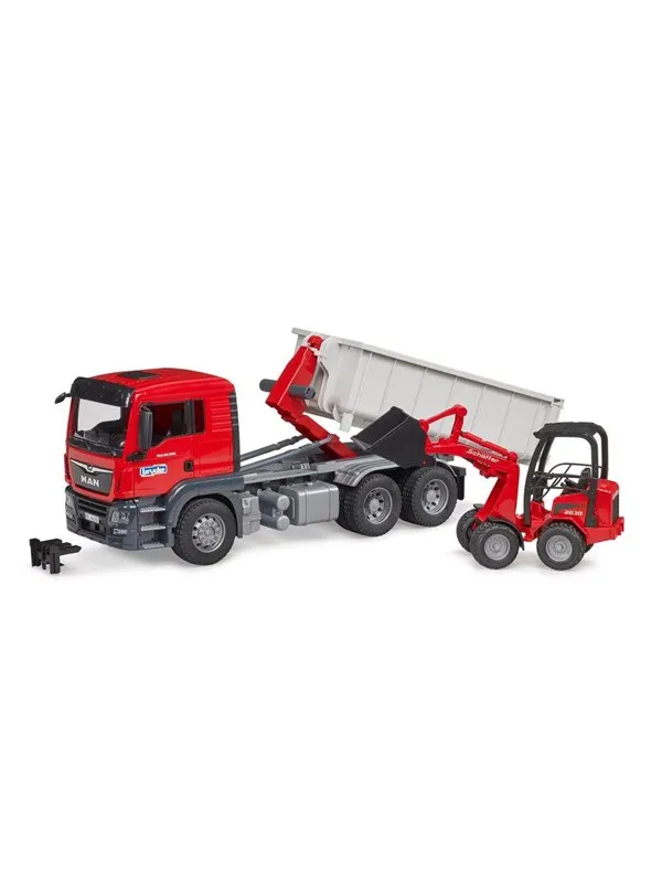 Bruder Truck w Roll-Off-Container & Schäffer loader