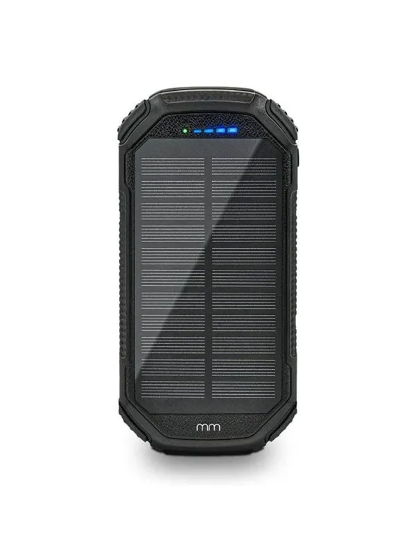Mikamax QI Solar Powerbank - 20000 mAh - PD 20W - USB-C & Wireless Charging Nødlader - Svart - 20000 mAh
