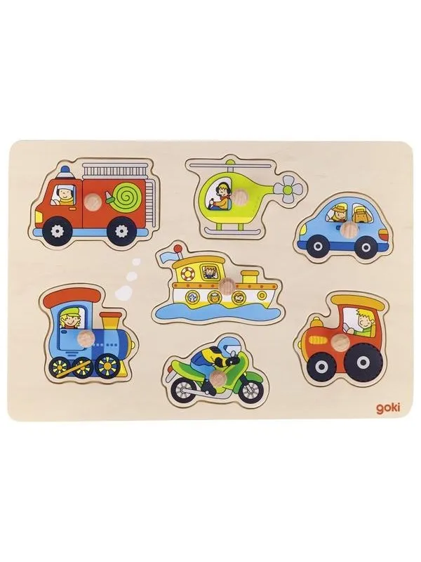 Goki Wooden Stud Puzzle Vehicles 7pcs. Tre