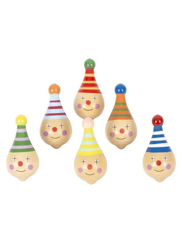 Small Foot - Wooden Spinning Top Clown 6pcs.