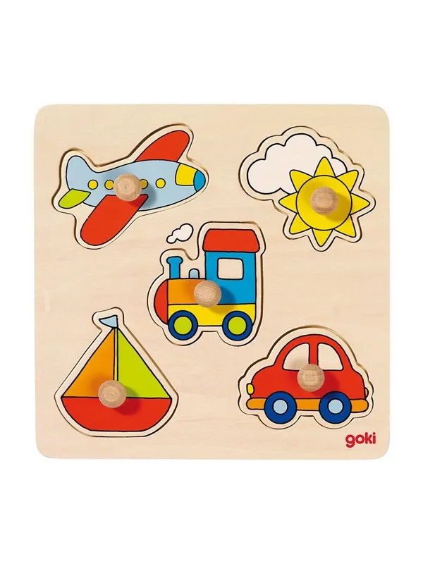 Goki Wooden Stud Puzzle Vehicles Tre