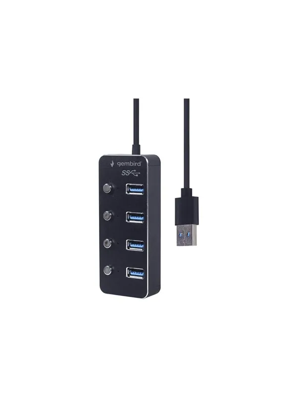 Gembird - hub - powered with switches black - 4 ports USB-hub - USB 3.2 - 4 porter - Svart