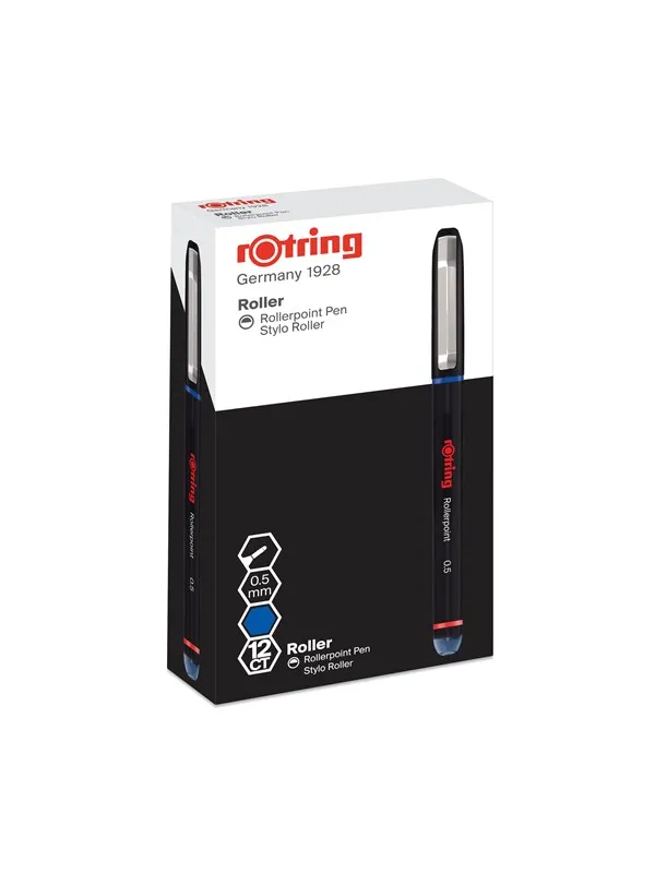 Rotring Rollerball Pen | Needle Point (0.5 mm) Rollerpoint for Precise Writing | Blue Ink | 12 Count