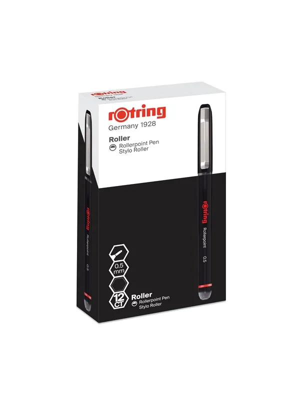 Rotring Rollerball Pen | Needle Point (0.5 mm) Rollerpoint for Precise Writing | Black Ink | 12 Count
