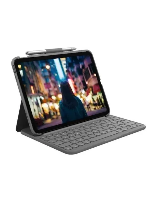 Logitech Slim Folio - keyboard and folio case - QWERTZ - German - oxford grey - Tastatur & Foliosett - Tysk - Grå