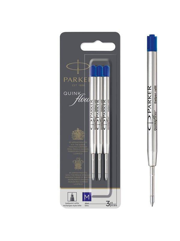 Parker Ballpoint Pen Refills | Medium Point | Blue QUINKflow Ink | 3 Count