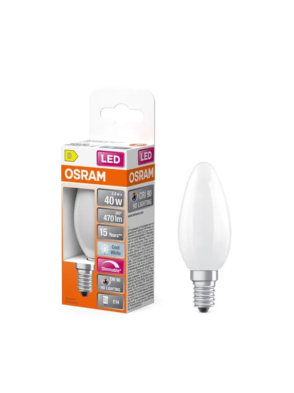 Osram LED-lyspære LED Comfort candle frosted 470lm 3.4W/940 (40W) E14 dimmable E14
