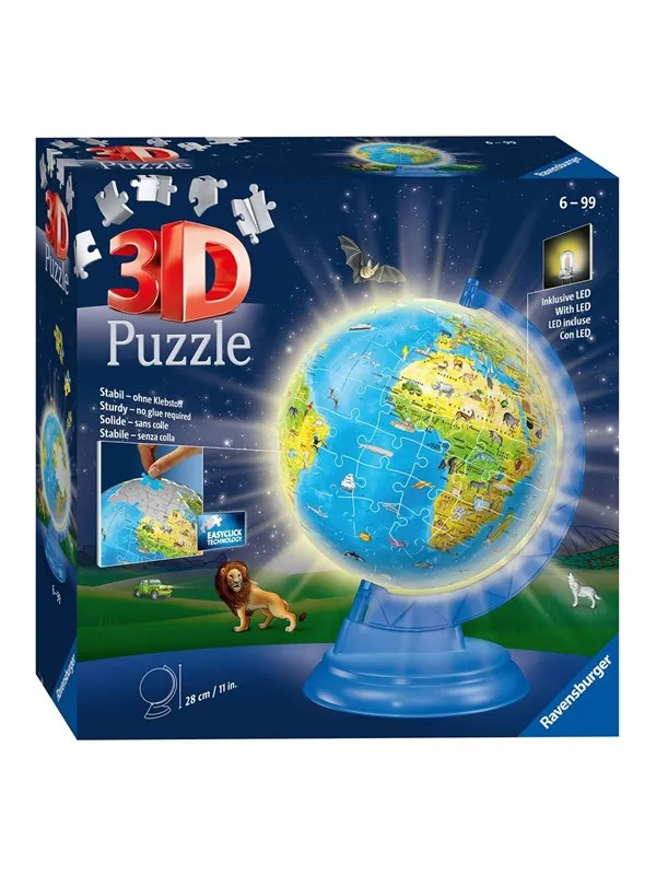 Ravensburger Light Up Children's World Map 3D Puzzle 180pc 3D Puslespill