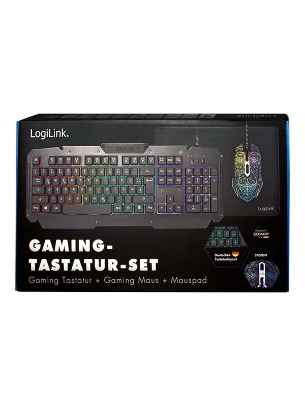 LogiLink Gaming-Set keyboard mouse and mouspad - Gamingtastatur - Tysk - Svart
