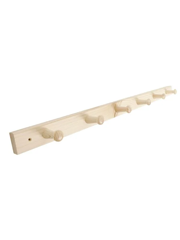 Home>it Coat rack 6 hooks pine wood natural RETRO
