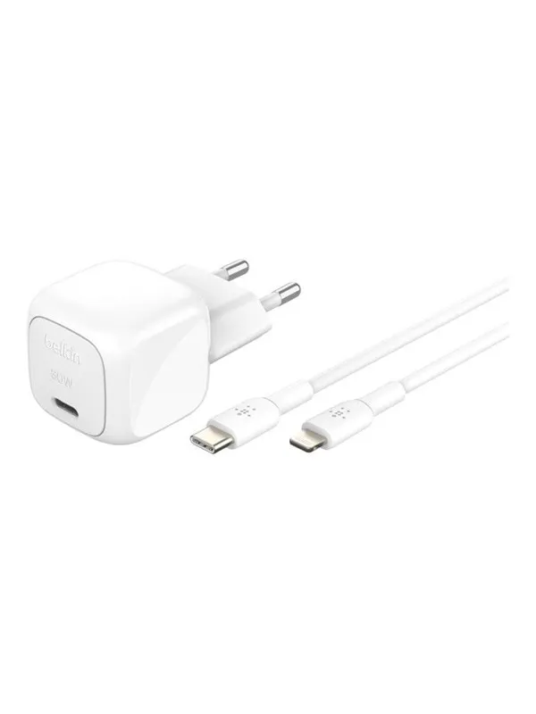 Belkin BoostCharge power adapter - compact - 24 pin USB-C - 30 Watt - with USB-C to Lightning cable (1m)