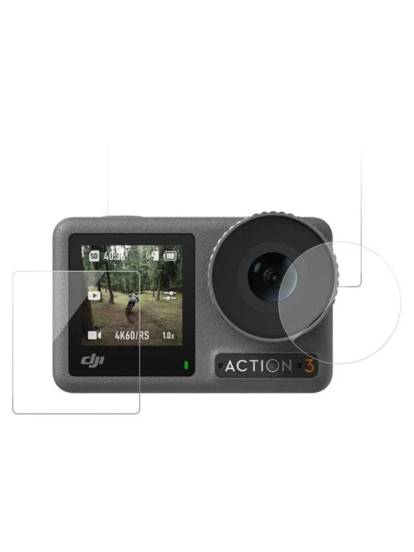 TELESIN Tempered Glass Protector Kit - DJI Osmo Action 3 & 4 (Lens & Screen)