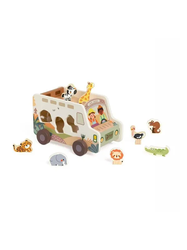 Classic World Wooden Adventure Safari Car Shape Sorter 9pcs.