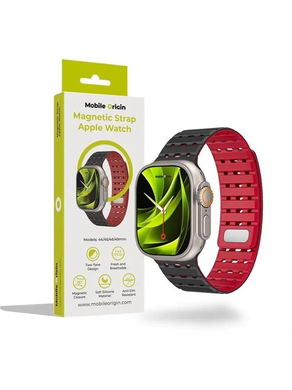 Mobile Origin Magnetic Strap - black/red - Apple Watch 49mm/46mm/45mm/44mm