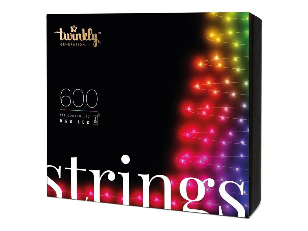 Twinkly Lyskjede - 600 appstyrte RGB-lysdioder, 48 m, svart ledning