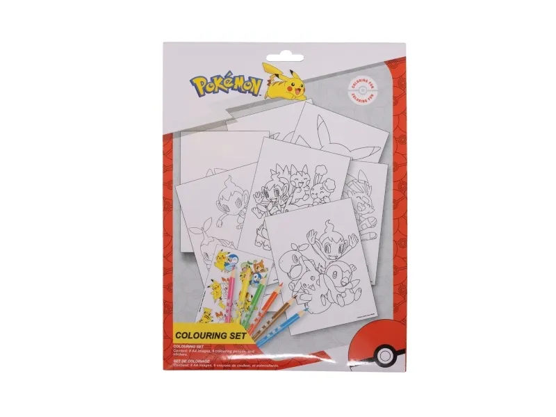 Euromic POKÉMON Colouring set with colouring sheets and 6 pre-sharpened colouring pencils packed in polybag with header card