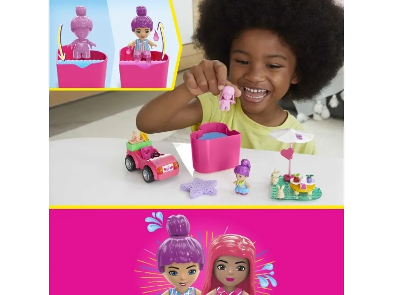MEGA Barbie Colour Reveal Convertible Road Trip Building Toy Car With 2 Dolls