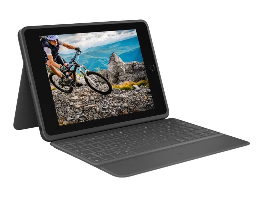 Logitech Rugged Folio - keyboard and folio case - QWERTY - US International - graphite - Tastatur & Foliosett - Universal - Grå