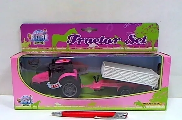 Kids Globe Die-cast Tractor with Trailer - Pink