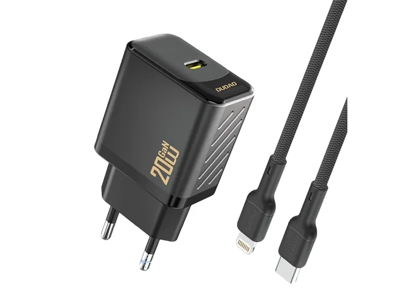 Dudao A26LEU PD 20W GaN USB-C Wall Charger with USB-C Cable - Lightning - Black