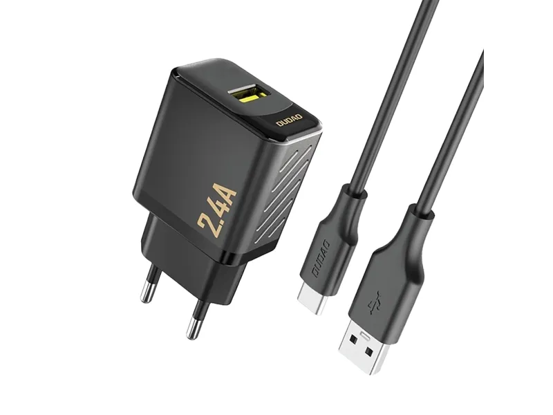Dudao A23TEU 2.4A GaN USB-A wall charger with USB-A cable - USB-C - black