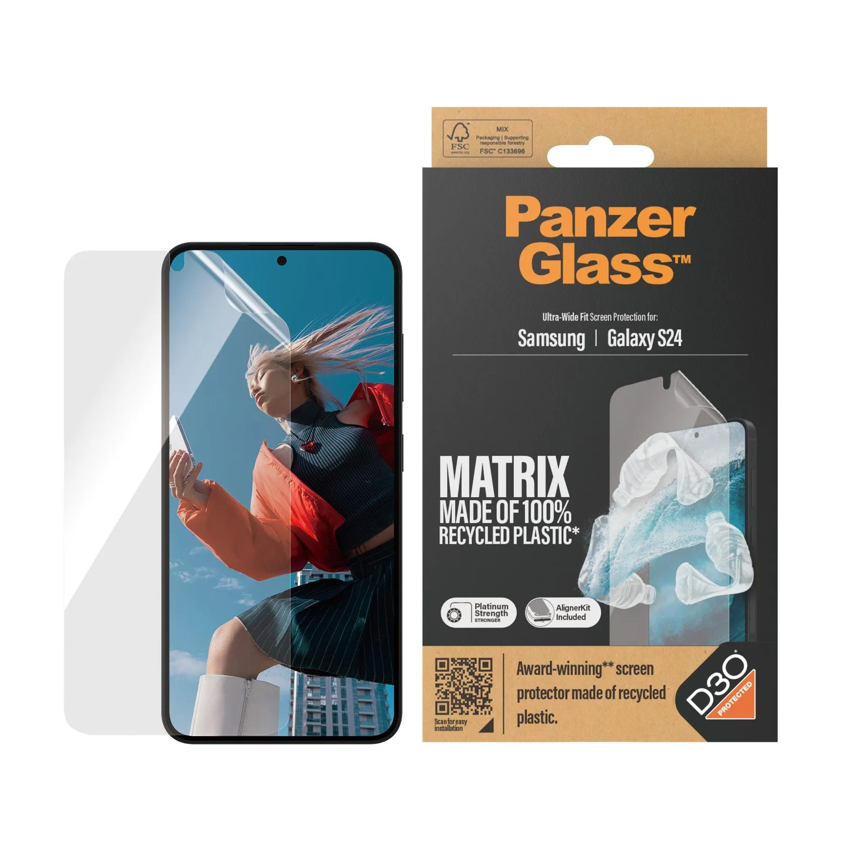 PanzerGlass MATRIX Screen Protector with D3O Samsung Galaxy S24 | Ultra-Wide Fit w. AlignerKit