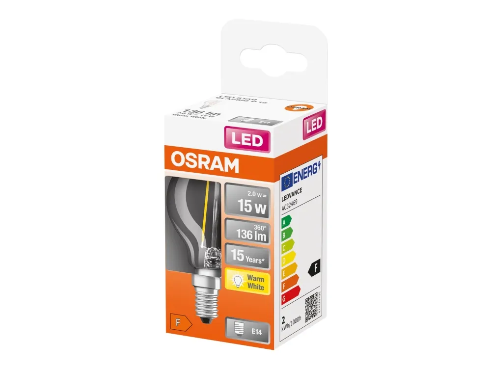 Osram LED-lyspære Mini-ball 1.5W/827 (15W) filament clear E14