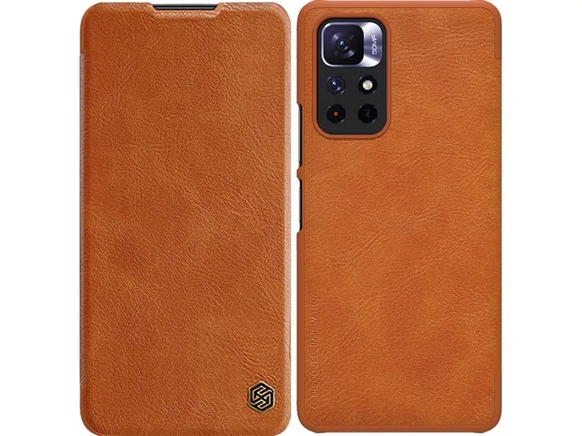 Nillkin  Qin Case Case for Xiaomi Redmi Note 11T 5G / Note 11S 5G / Note 11 5G (China) / Poco M4 Pro 5G Camera Cover Holster Cover Flip Case Brown