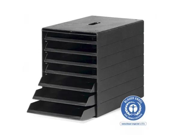 DURABLE Skuffeboks med uttrekkbart frontpanel for lagring av dokumenter opp til  C4 størrelse. Med 7 åpne skuffer