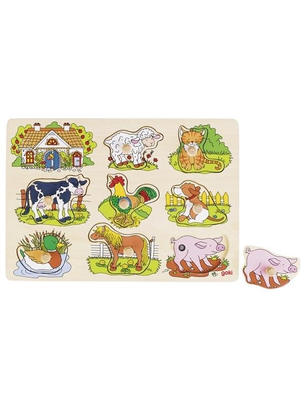 Goki Stud Puzzle Farm Animals with Sound Tre