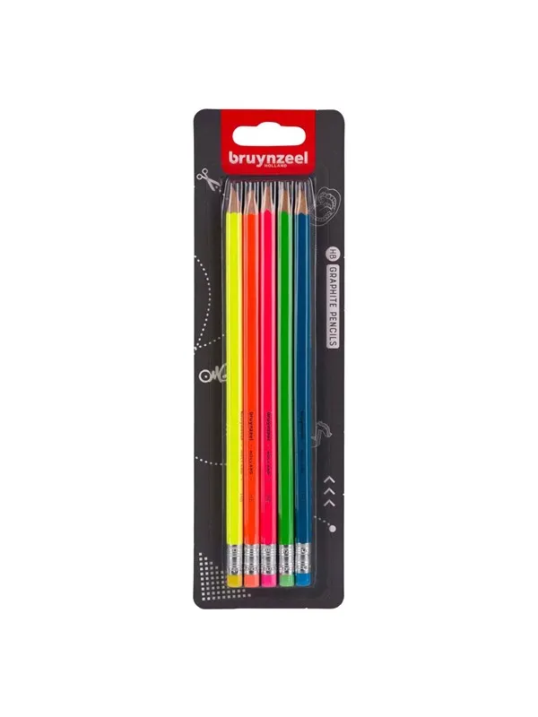 Bruynzeel Graphite Pencil Set Neon 5 Hb Pencils with Eraser