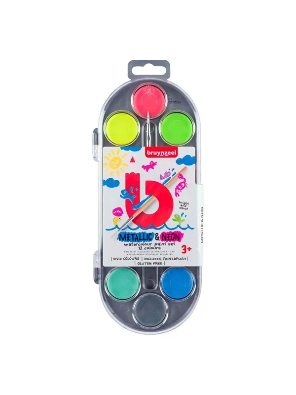Bruynzeel Kids Watercolor Set of 12 Metallic & Neon Colors
