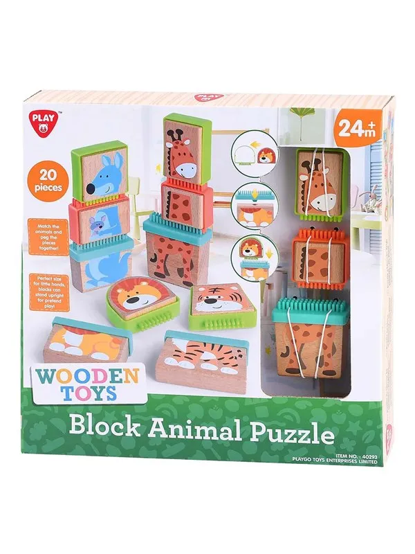 PLAY Wooden Block Puzzle Animals 20pcs.