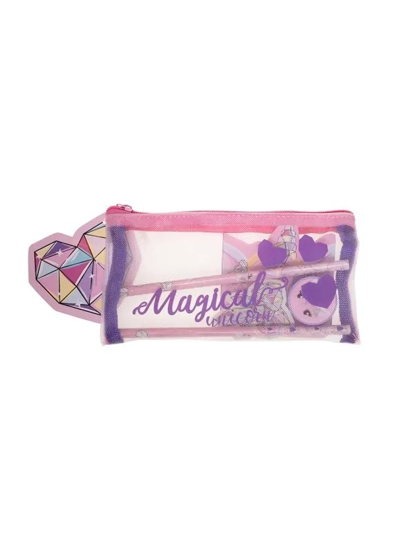 Euromic UNICORN GEMS Filled mesh pencil pouch w/station