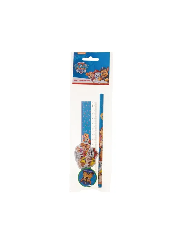 Euromic Stationery set - 1 triangular unsharpened pencil 1 ruler 15 cm 1 shaped eraser 1 round sharpener packed in polybag w/topcard.
