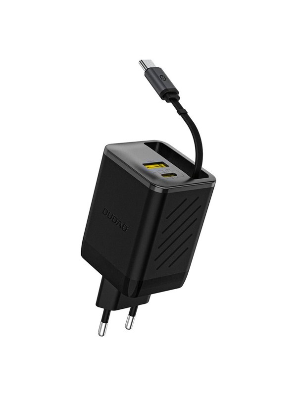 Dudao  A67EU GaN 67W Wall Charger with Built-in Retractable USB-C Power Delivery Quick Charge Cable - Black