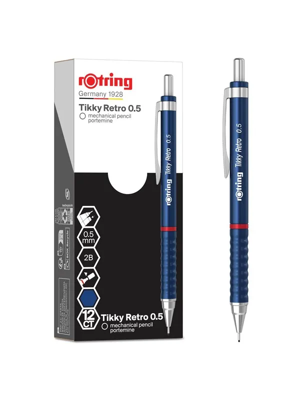 Rotring Tikky Retro Mechanical Pencils | 2B 0.5 mm | Blue Barrels | 12 Count