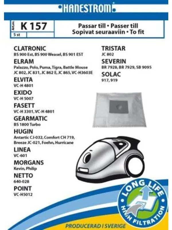 hanestroem Vacuum Cleaner Bags K157 - 5 pic