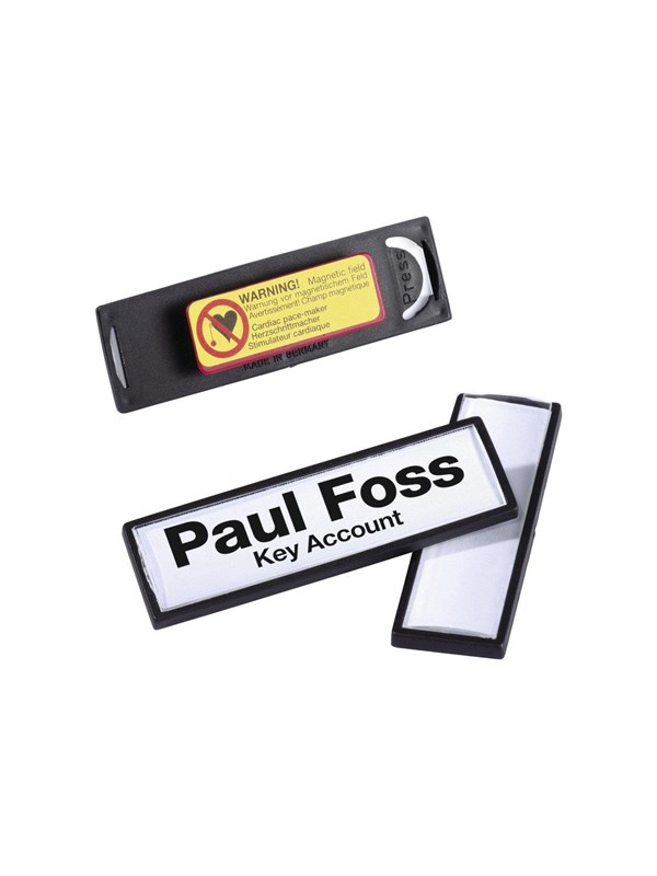 DURABLE Navneskilt med magnet. Farget ramme med avrundede hjørner.