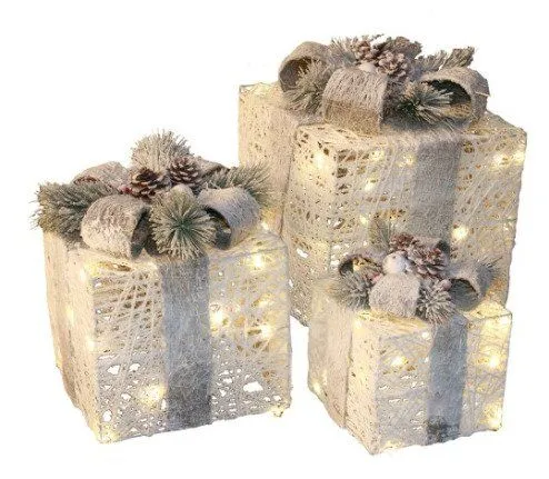 NORDIC WINTER Christmas gifts w/lights - set of 3 pcs - white