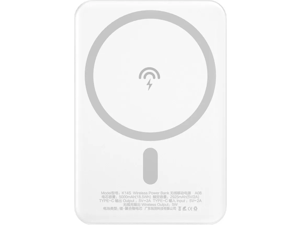 Dudao K14S USB-A / USB-C / MagSafe wireless powerbank 20W 5000mAh - white Nødlader - Hvit - 5000 mAh