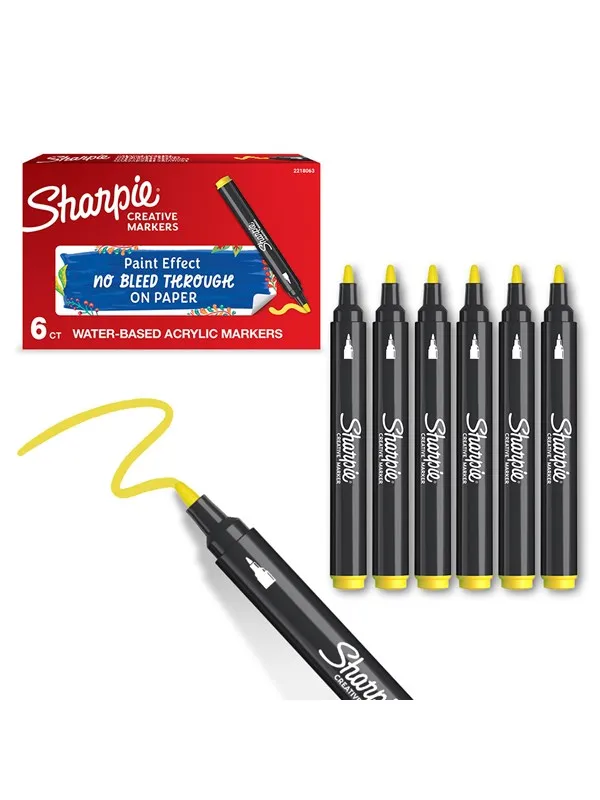 Sharpie Creative Marker Acrylic Paint Pens | Bullet Tip Water-Based Paint Markers | Yellow | 6 Count