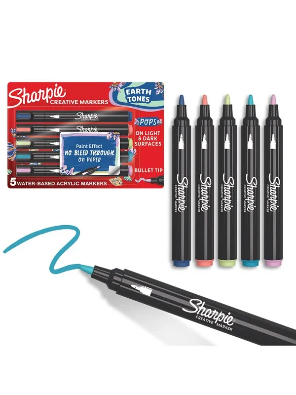 Sharpie Creative Marker Acrylic Paint Pens | Earth Tones | Bullet Tip | Assorted Colours | 5 Count