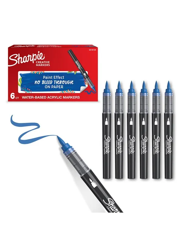 Sharpie Creative Marker Acrylic Paint Pens | Brush Tip Water-Based Paint Markers | Blue | 6 Count