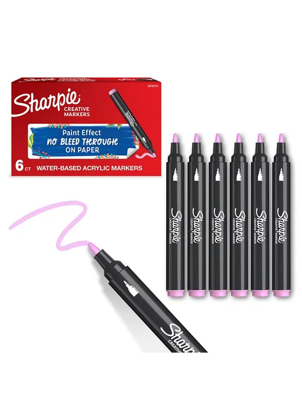 Sharpie Creative Marker Acrylic Paint Pens | Bullet Tip Water-Based Paint Markers | Rose Pink | 6 Count
