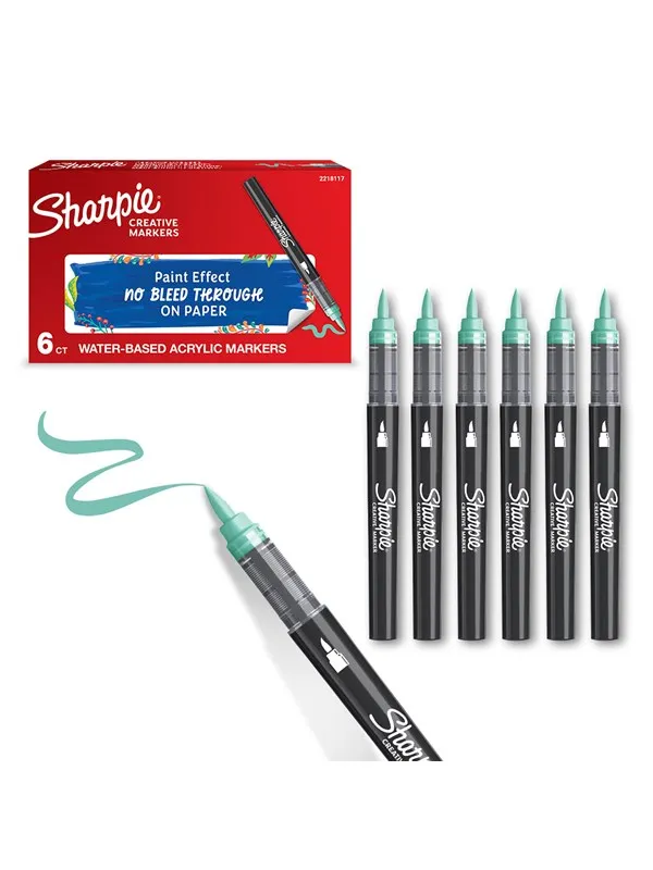 Sharpie Creative Marker Acrylic Paint Pens | Brush Tip Water-Based Paint Markers | Lake Green | 6 Count